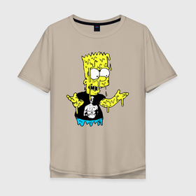 Мужская футболка хлопок Oversize с принтом Плавящийся Барт Симпсон   стилизация в Новосибирске, 100% хлопок | свободный крой, круглый ворот, “спинка” длиннее передней части | Тематика изображения на принте: 