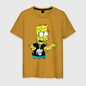 Мужская футболка хлопок с принтом Плавящийся Барт Симпсон   стилизация в Новосибирске, 100% хлопок | прямой крой, круглый вырез горловины, длина до линии бедер, слегка спущенное плечо. | Тематика изображения на принте: 