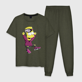 Мужская пижама хлопок с принтом Барт Симпсон в прыжке в Кировске, 100% хлопок | брюки и футболка прямого кроя, без карманов, на брюках мягкая резинка на поясе и по низу штанин
 | 