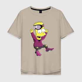 Мужская футболка хлопок Oversize с принтом Барт Симпсон в прыжке в Кировске, 100% хлопок | свободный крой, круглый ворот, “спинка” длиннее передней части | Тематика изображения на принте: 