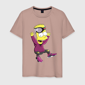 Мужская футболка хлопок с принтом Барт Симпсон в прыжке в Кировске, 100% хлопок | прямой крой, круглый вырез горловины, длина до линии бедер, слегка спущенное плечо. | Тематика изображения на принте: 