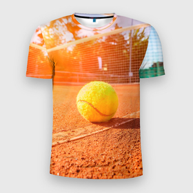 Мужская футболка 3D Slim с принтом Теннис   рассвет в Курске, 100% полиэстер с улучшенными характеристиками | приталенный силуэт, круглая горловина, широкие плечи, сужается к линии бедра | 