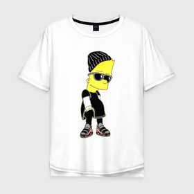 Мужская футболка хлопок Oversize с принтом Барт Симпсон в тёмных очках в Кировске, 100% хлопок | свободный крой, круглый ворот, “спинка” длиннее передней части | 