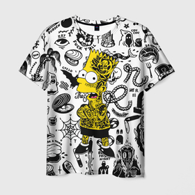 Мужская футболка 3D с принтом Барт Симпсон весь в татухах   Hype в Новосибирске, 100% полиэфир | прямой крой, круглый вырез горловины, длина до линии бедер | 