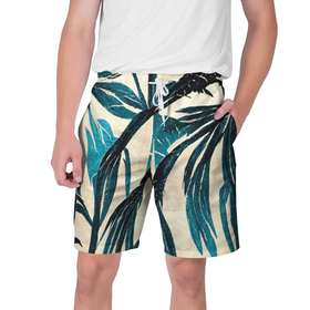 Мужские шорты 3D с принтом Винтажные пальмы ,  полиэстер 100% | прямой крой, два кармана без застежек по бокам. Мягкая трикотажная резинка на поясе, внутри которой широкие завязки. Длина чуть выше колен | 