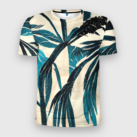 Мужская футболка 3D Slim с принтом Винтажные пальмы в Петрозаводске, 100% полиэстер с улучшенными характеристиками | приталенный силуэт, круглая горловина, широкие плечи, сужается к линии бедра | Тематика изображения на принте: 