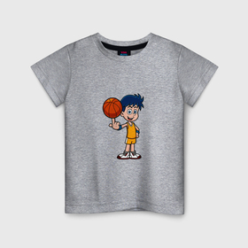 Детская футболка хлопок с принтом Мальчик с мячом в Кировске, 100% хлопок | круглый вырез горловины, полуприлегающий силуэт, длина до линии бедер | 