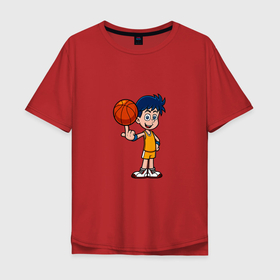 Мужская футболка хлопок Oversize с принтом Мальчик с мячом в Тюмени, 100% хлопок | свободный крой, круглый ворот, “спинка” длиннее передней части | 