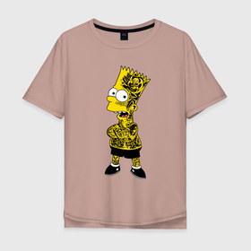 Мужская футболка хлопок Oversize с принтом Барт Симпсон   Tattoo style в Кировске, 100% хлопок | свободный крой, круглый ворот, “спинка” длиннее передней части | 