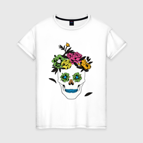 Женская футболка хлопок с принтом Sugar skull в Новосибирске, 100% хлопок | прямой крой, круглый вырез горловины, длина до линии бедер, слегка спущенное плечо | 
