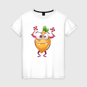 Женская футболка хлопок с принтом лимон с ручками , 100% хлопок | прямой крой, круглый вырез горловины, длина до линии бедер, слегка спущенное плечо | 
