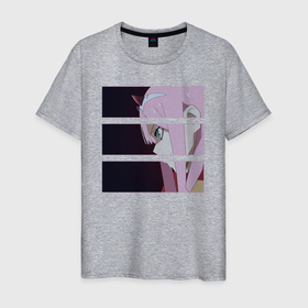 Мужская футболка хлопок с принтом Zero Two | 02 в Санкт-Петербурге, 100% хлопок | прямой крой, круглый вырез горловины, длина до линии бедер, слегка спущенное плечо. | 