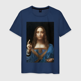Мужская футболка хлопок с принтом Спаситель мира Леонардо Да Винчи около 1500 в Тюмени, 100% хлопок | прямой крой, круглый вырез горловины, длина до линии бедер, слегка спущенное плечо. | 