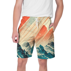 Мужские шорты 3D с принтом Иллюстрация ретро пейзаж в Курске,  полиэстер 100% | прямой крой, два кармана без застежек по бокам. Мягкая трикотажная резинка на поясе, внутри которой широкие завязки. Длина чуть выше колен | 