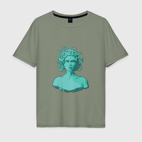 Мужская футболка хлопок Oversize с принтом Девушка со змеями в Курске, 100% хлопок | свободный крой, круглый ворот, “спинка” длиннее передней части | 
