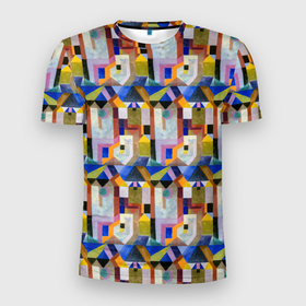 Мужская футболка 3D Slim с принтом Цветная архитектура Пауль Клее, 1917 в Кировске, 100% полиэстер с улучшенными характеристиками | приталенный силуэт, круглая горловина, широкие плечи, сужается к линии бедра | 