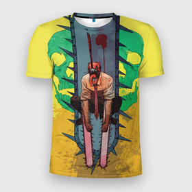 Мужская футболка 3D Slim с принтом Человек бензопила : Дэндзи в Санкт-Петербурге, 100% полиэстер с улучшенными характеристиками | приталенный силуэт, круглая горловина, широкие плечи, сужается к линии бедра | 