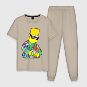 Мужская пижама хлопок с принтом Барт Симпсон считает выручку в Белгороде, 100% хлопок | брюки и футболка прямого кроя, без карманов, на брюках мягкая резинка на поясе и по низу штанин
 | 