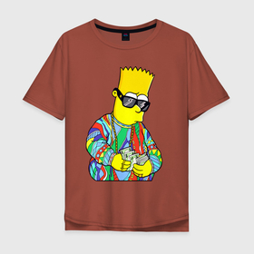 Мужская футболка хлопок Oversize с принтом Барт Симпсон считает выручку в Екатеринбурге, 100% хлопок | свободный крой, круглый ворот, “спинка” длиннее передней части | 