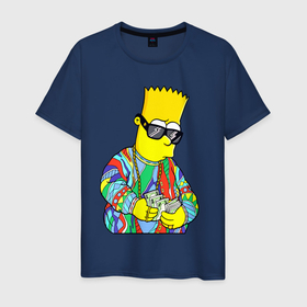 Мужская футболка хлопок с принтом Барт Симпсон считает выручку в Белгороде, 100% хлопок | прямой крой, круглый вырез горловины, длина до линии бедер, слегка спущенное плечо. | 