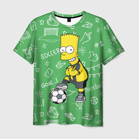 Мужская футболка 3D с принтом Барт Симпсон   крутой футболист в Новосибирске, 100% полиэфир | прямой крой, круглый вырез горловины, длина до линии бедер | 