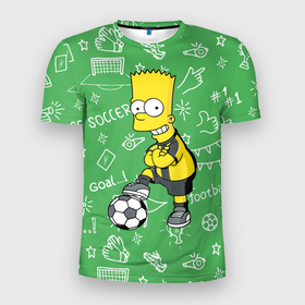 Мужская футболка 3D Slim с принтом Барт Симпсон   крутой футболист , 100% полиэстер с улучшенными характеристиками | приталенный силуэт, круглая горловина, широкие плечи, сужается к линии бедра | 