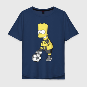 Мужская футболка хлопок Oversize с принтом Барт Симпсон   крутой футбольный форвард в Кировске, 100% хлопок | свободный крой, круглый ворот, “спинка” длиннее передней части | 