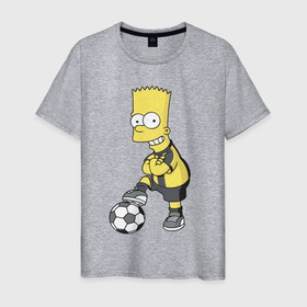 Мужская футболка хлопок с принтом Барт Симпсон   крутой футбольный форвард в Белгороде, 100% хлопок | прямой крой, круглый вырез горловины, длина до линии бедер, слегка спущенное плечо. | 