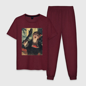 Мужская пижама хлопок с принтом Кафе Зингер картина Эдгар Дега, 1879 в Петрозаводске, 100% хлопок | брюки и футболка прямого кроя, без карманов, на брюках мягкая резинка на поясе и по низу штанин
 | 