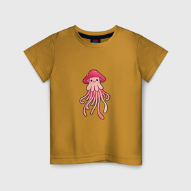 Детская футболка хлопок с принтом Гридуза | Мухомор с щупальцами, медуза в шляпке гриба в Петрозаводске, 100% хлопок | круглый вырез горловины, полуприлегающий силуэт, длина до линии бедер | 