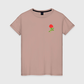 Женская футболка хлопок с принтом Красная рисованная роза в Новосибирске, 100% хлопок | прямой крой, круглый вырез горловины, длина до линии бедер, слегка спущенное плечо | 