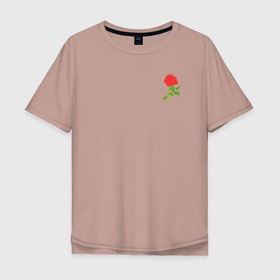 Мужская футболка хлопок Oversize с принтом Красная рисованная роза в Тюмени, 100% хлопок | свободный крой, круглый ворот, “спинка” длиннее передней части | 
