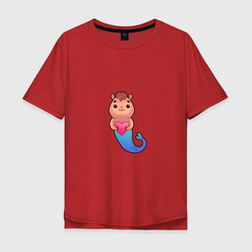 Мужская футболка хлопок Oversize с принтом Русахомка | Кавайный хомячок   русалочка с сердечком в Тюмени, 100% хлопок | свободный крой, круглый ворот, “спинка” длиннее передней части | 