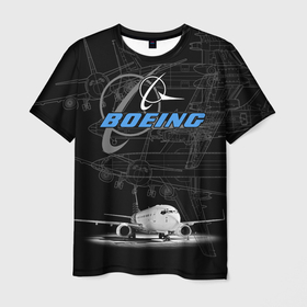 Мужская футболка 3D с принтом Boeing 737 , 100% полиэфир | прямой крой, круглый вырез горловины, длина до линии бедер | Тематика изображения на принте: 