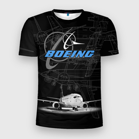 Мужская футболка 3D Slim с принтом Boeing 737 в Екатеринбурге, 100% полиэстер с улучшенными характеристиками | приталенный силуэт, круглая горловина, широкие плечи, сужается к линии бедра | 