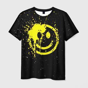 Мужская футболка 3D с принтом Желтый улыбающийся смайлик в Кировске, 100% полиэфир | прямой крой, круглый вырез горловины, длина до линии бедер | 
