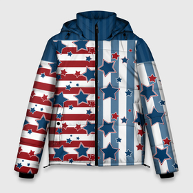 Мужская зимняя куртка 3D с принтом Blue stars on a striped pattern , верх — 100% полиэстер; подкладка — 100% полиэстер; утеплитель — 100% полиэстер | длина ниже бедра, свободный силуэт Оверсайз. Есть воротник-стойка, отстегивающийся капюшон и ветрозащитная планка. 

Боковые карманы с листочкой на кнопках и внутренний карман на молнии. | 