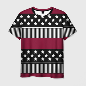 Мужская футболка 3D с принтом Burgundy black striped pattern в Кировске, 100% полиэфир | прямой крой, круглый вырез горловины, длина до линии бедер | 