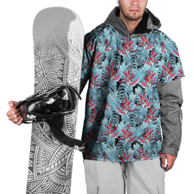 Накидка на куртку 3D с принтом Голубые тропические листья и цветы , 100% полиэстер |  | 