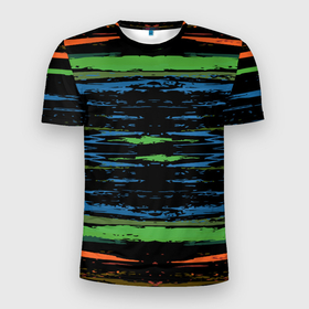 Мужская футболка 3D Slim с принтом Мазки цветной краской paint strokes abstract в Екатеринбурге, 100% полиэстер с улучшенными характеристиками | приталенный силуэт, круглая горловина, широкие плечи, сужается к линии бедра | 