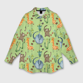 Мужская рубашка oversize 3D с принтом Африканские животные   слон обезьянка жираф ,  |  | 