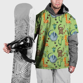 Накидка на куртку 3D с принтом Африканские животные   слон обезьянка жираф , 100% полиэстер |  | Тематика изображения на принте: 