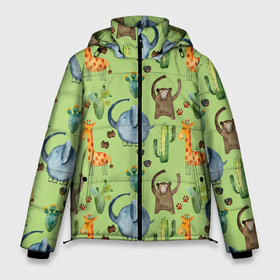 Мужская зимняя куртка 3D с принтом Африканские животные   слон обезьянка жираф , верх — 100% полиэстер; подкладка — 100% полиэстер; утеплитель — 100% полиэстер | длина ниже бедра, свободный силуэт Оверсайз. Есть воротник-стойка, отстегивающийся капюшон и ветрозащитная планка. 

Боковые карманы с листочкой на кнопках и внутренний карман на молнии. | 