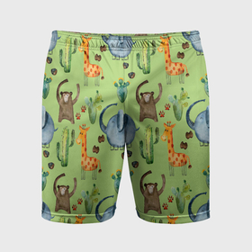 Мужские шорты спортивные с принтом Африканские животные   слон обезьянка жираф в Петрозаводске,  |  | Тематика изображения на принте: 