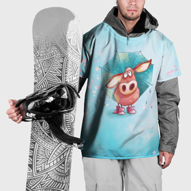 Накидка на куртку 3D с принтом Свинка под зонтиком в дождь в Кировске, 100% полиэстер |  | 