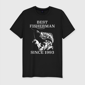 Мужская футболка хлопок Slim с принтом Лучший рыбак с 1993 года , 92% хлопок, 8% лайкра | приталенный силуэт, круглый вырез ворота, длина до линии бедра, короткий рукав | 