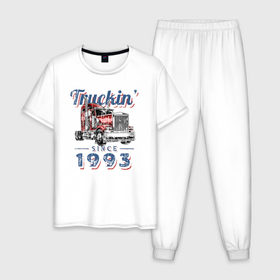 Мужская пижама хлопок с принтом Грузовик с 1993 года в Тюмени, 100% хлопок | брюки и футболка прямого кроя, без карманов, на брюках мягкая резинка на поясе и по низу штанин
 | 