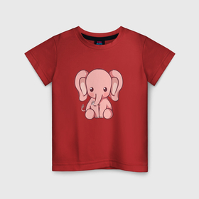 Детская футболка хлопок с принтом Маленький розовый слоненок в Екатеринбурге, 100% хлопок | круглый вырез горловины, полуприлегающий силуэт, длина до линии бедер | Тематика изображения на принте: 