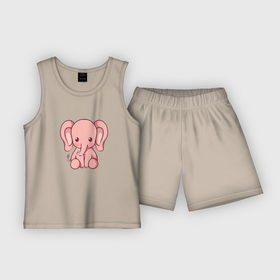 Детская пижама с шортами хлопок с принтом Маленький розовый слоненок в Курске,  |  | Тематика изображения на принте: 