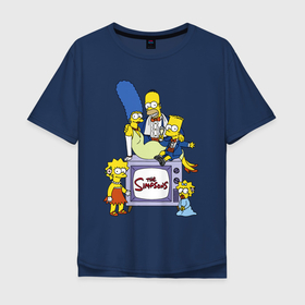 Мужская футболка хлопок Oversize с принтом Семейка Симпсонов в праздничных нарядах в Петрозаводске, 100% хлопок | свободный крой, круглый ворот, “спинка” длиннее передней части | Тематика изображения на принте: 